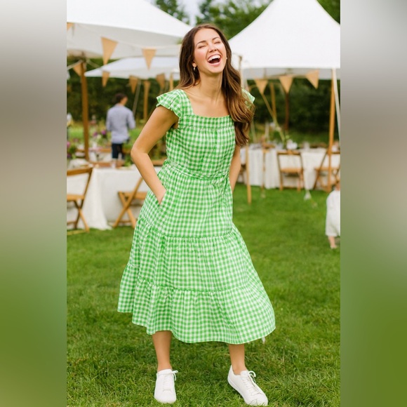 Draper James Green Gingham Midi Dress - Picture 6 of 16